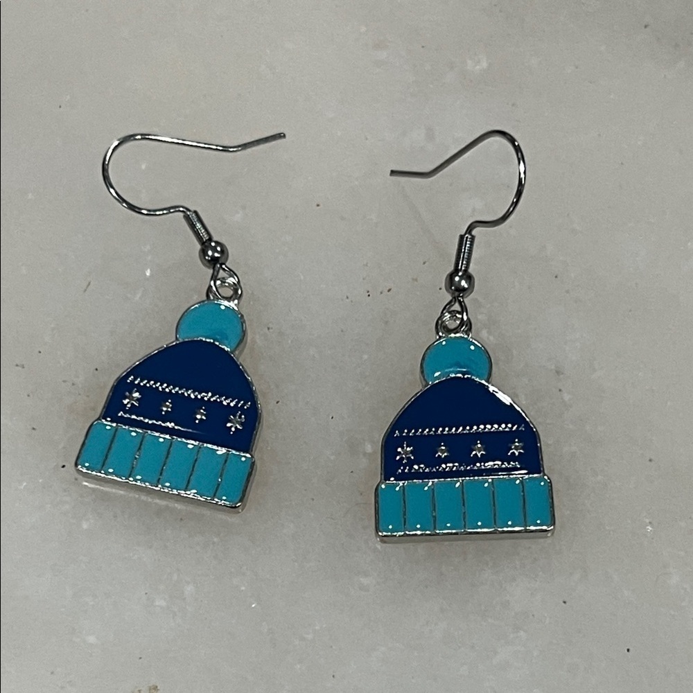 Blue Winter Hat Earrings